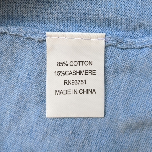 InCashmere Cashmere Blend V-Neck 3/4 Sleeve Sweater, Blue & Navy L NWT - Picture 5 of 5